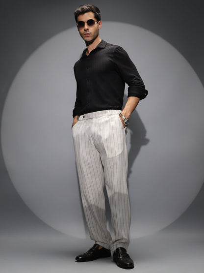 Pinstripe-Pleated Chino Trousers