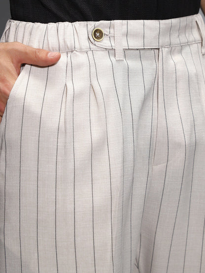 Pinstripe-Pleated Chino Trousers