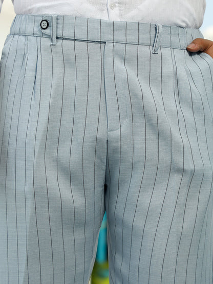 Pinstripe-Pleated Chino Trousers