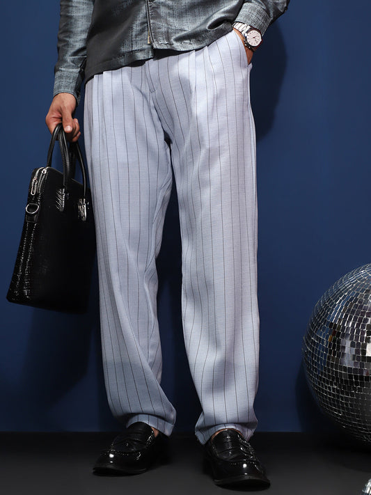 Pinstripe-Pleated Chino Trousers