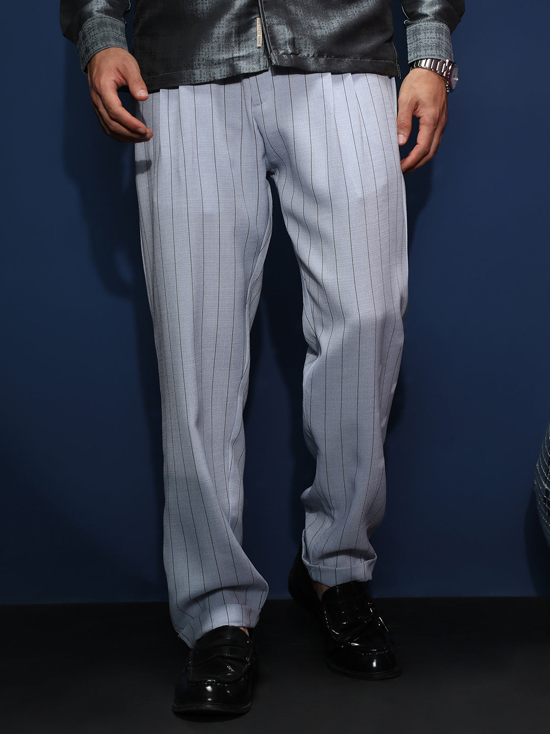 Pinstripe-Pleated Chino Trousers
