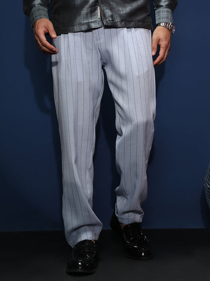 Pinstripe-Pleated Chino Trousers