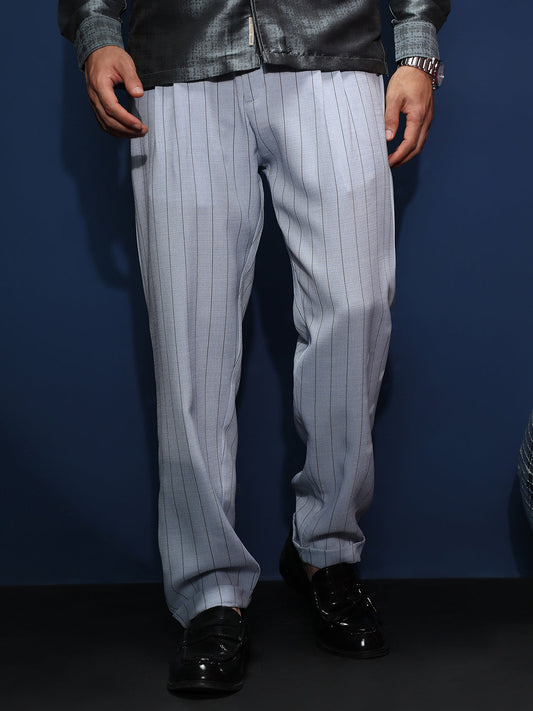 Pinstripe-Pleated Chino Trousers