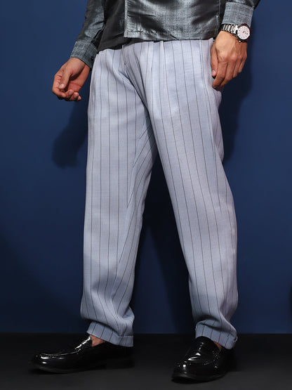 Pinstripe-Pleated Chino Trousers