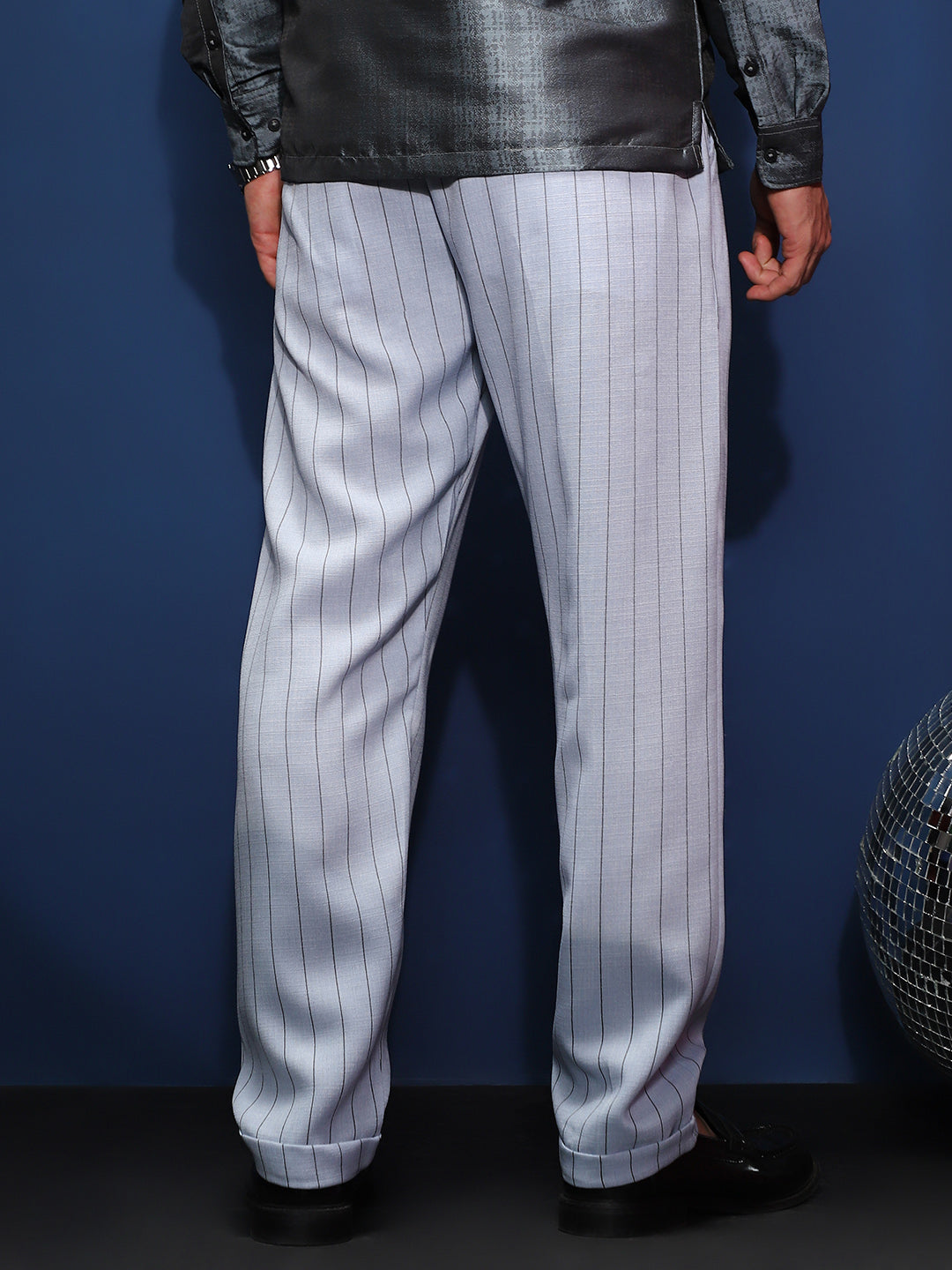 Pinstripe-Pleated Chino Trousers