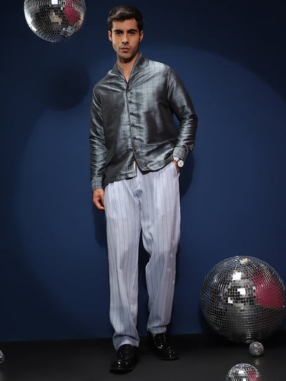 Pinstripe-Pleated Chino Trousers