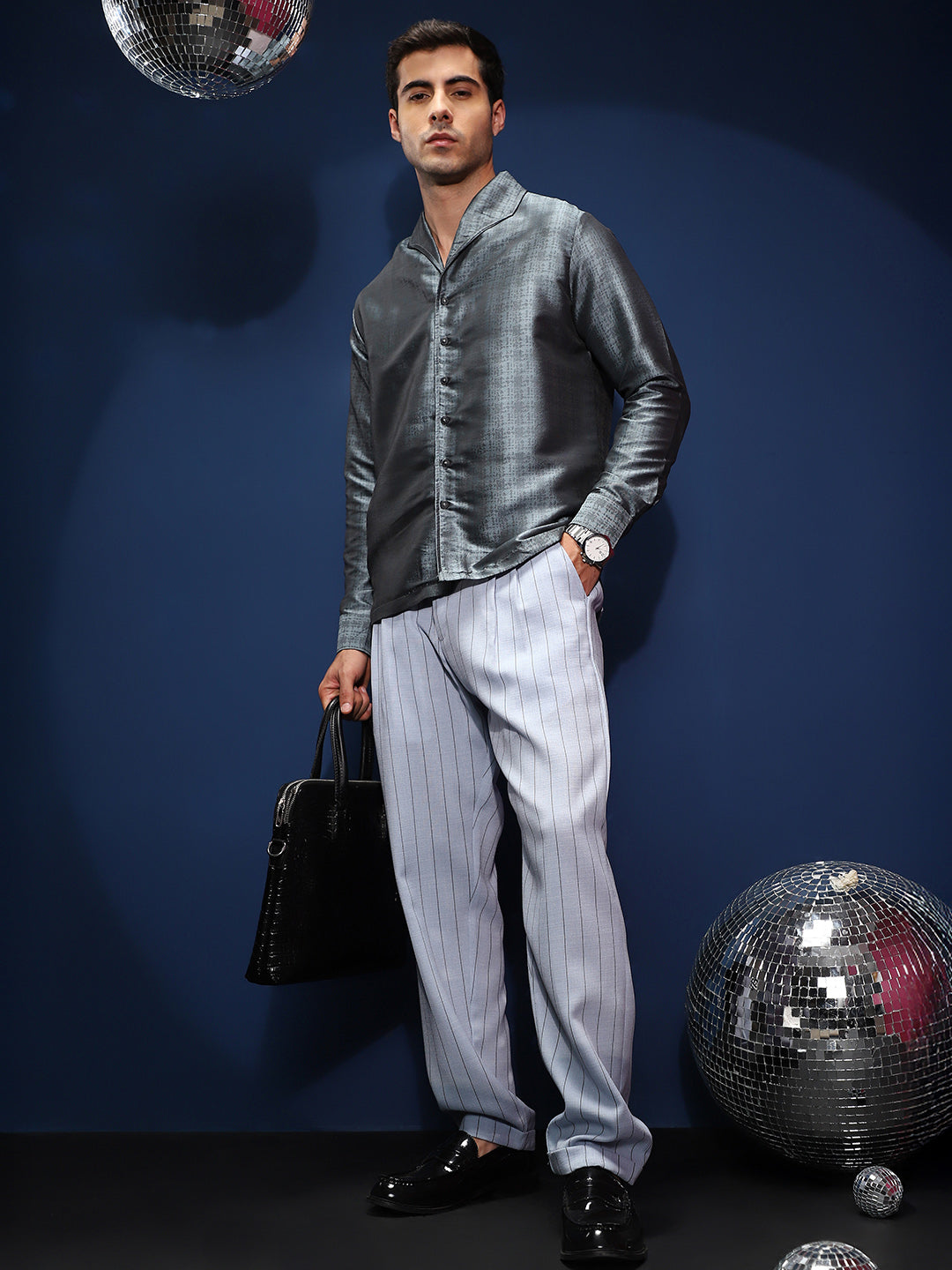 Pinstripe-Pleated Chino Trousers