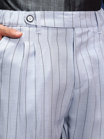 Pinstripe-Pleated Chino Trousers