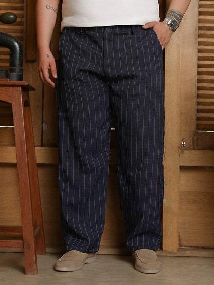 Pinstripe-Pleated Chino Trousers