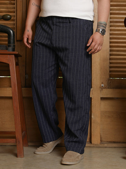 Pinstripe-Pleated Chino Trousers