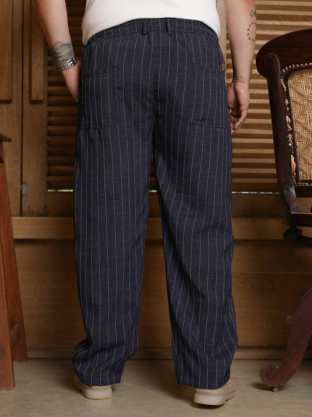 Pinstripe-Pleated Chino Trousers