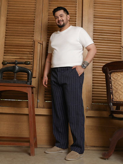 Pinstripe-Pleated Chino Trousers