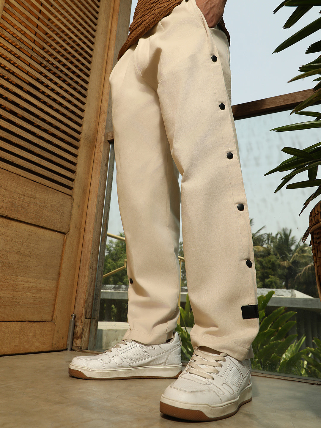 Side-Snap Straight Trousers