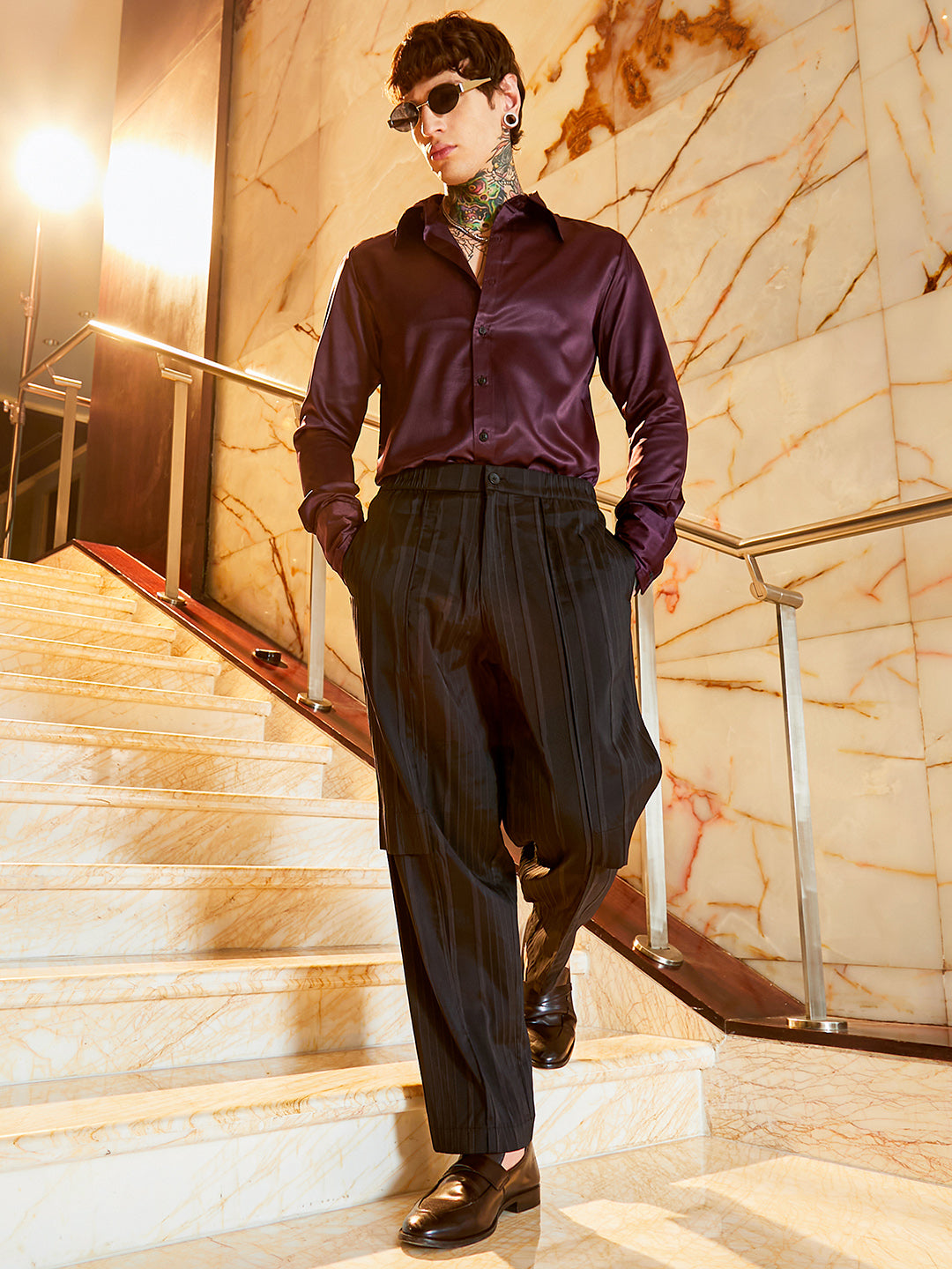 Unbalanced-Ridge Straight Trousers