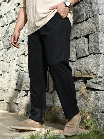 Tactile-Pleated Chino Trousers