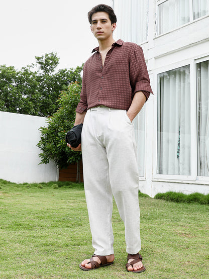 Off White Textured Trousers