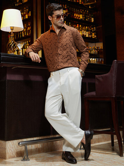 Waffle-Pleated Straight Trousers