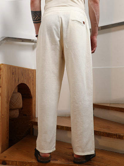 Cream Cotton Relaxed Fit Trousers