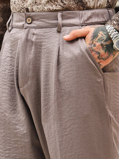 Creased-Pleated Straight Trousers