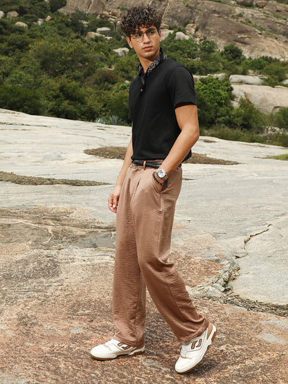 Creased-Pleated Straight Trousers