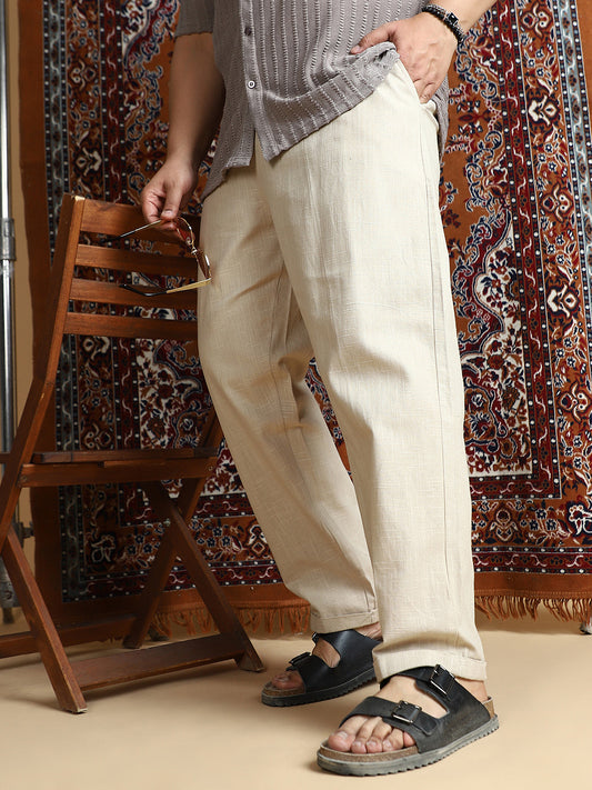 Linen-Blend Cuffed Trousers