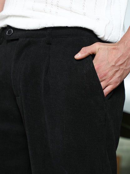 Ribbed-Pleated Cuffed Trousers