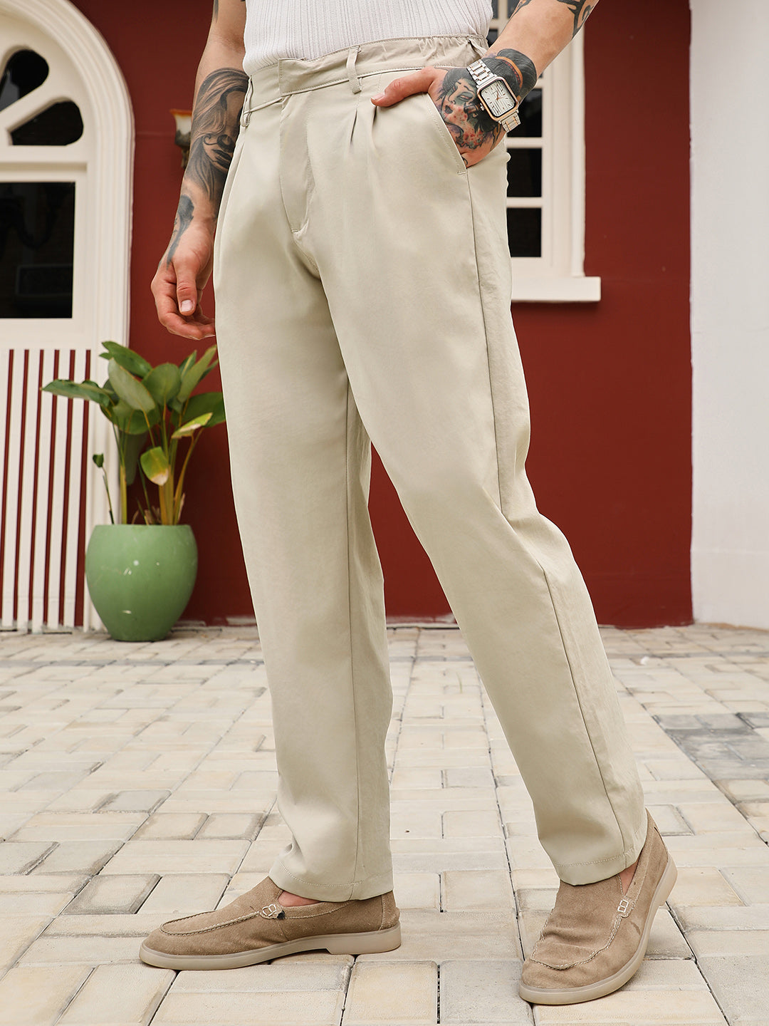 Double-Pleated Tailored Trousers