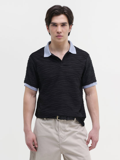 Jacquard Knit Contrast Collar Regular Fit Polo