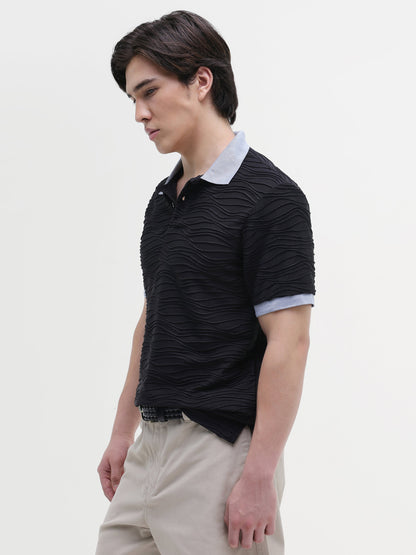 Jacquard Knit Contrast Collar Regular Fit Polo