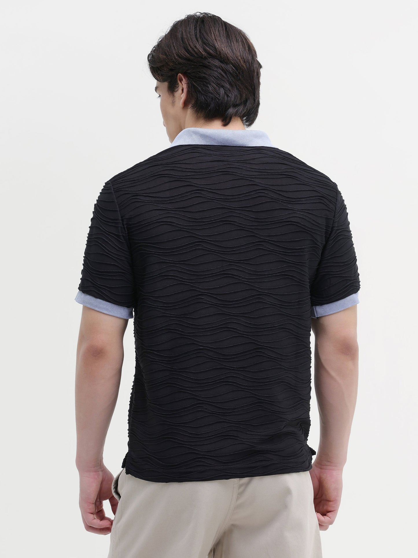 Jacquard Knit Contrast Collar Regular Fit Polo