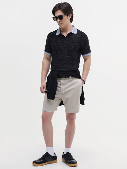 Jacquard Knit Contrast Collar Regular Fit Polo