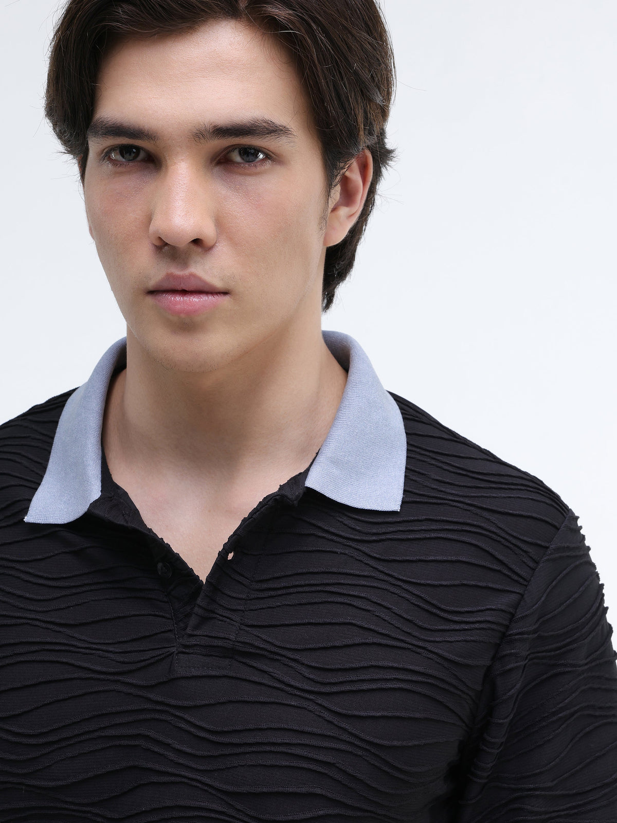 Jacquard Knit Contrast Collar Regular Fit Polo