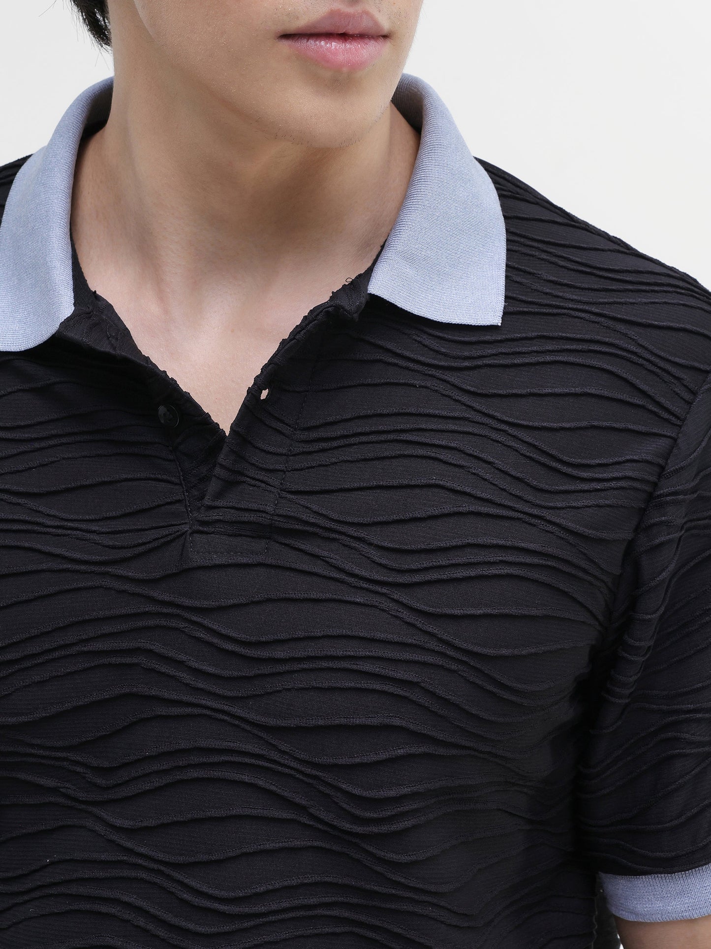 Jacquard Knit Contrast Collar Regular Fit Polo