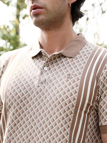 Gradient-Geometric Jacquard Polo T-Shirt