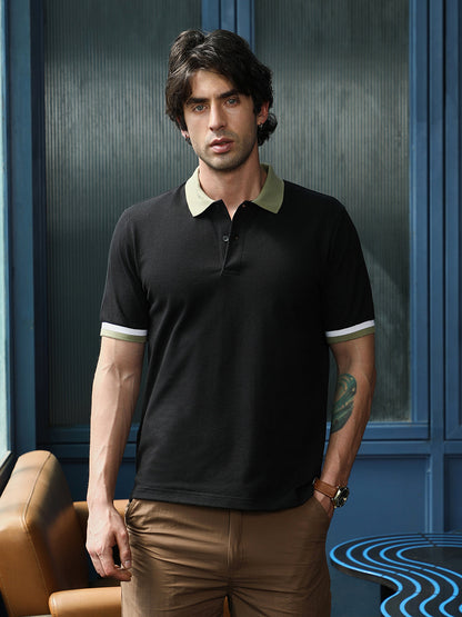 Contrast Textured-Knit Polo T-Shirt