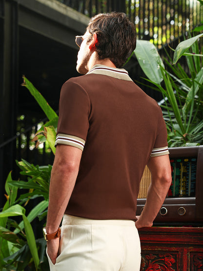 Men's Brown Tipped Collar Regular Fit Polo T-Shirt