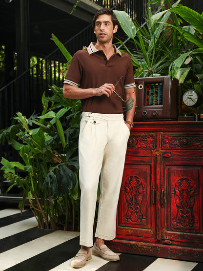 Men's Brown Tipped Collar Regular Fit Polo T-Shirt
