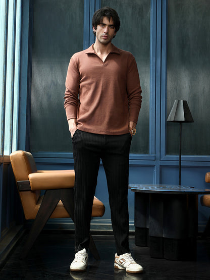 Solid Ribbed Polo T-Shirt