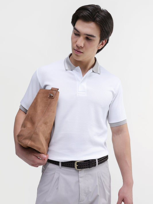Waffle Knit Contrast Collar Regular Fit Polo