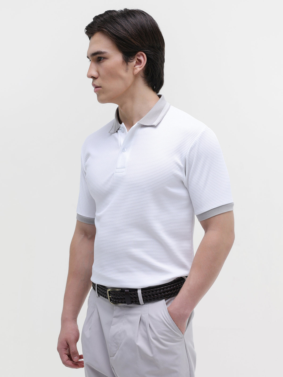 Waffle Knit Contrast Collar Regular Fit Polo
