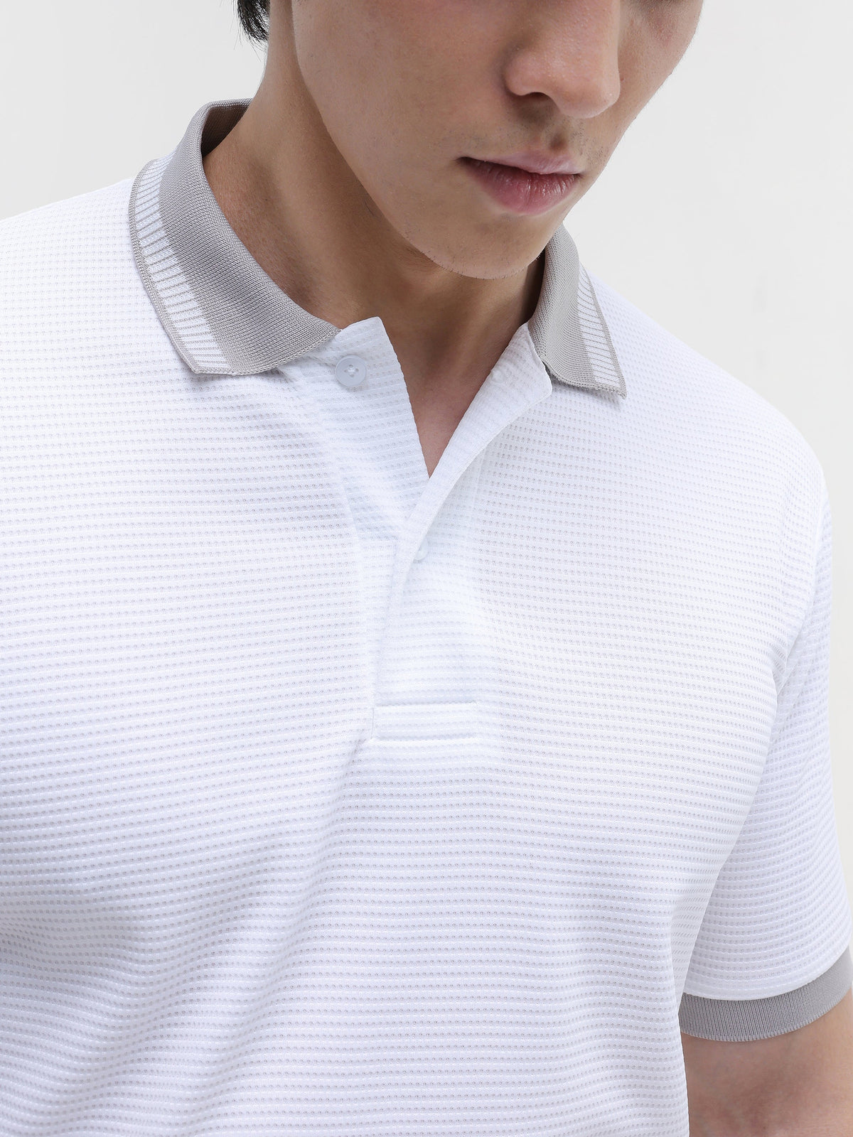 Waffle Knit Contrast Collar Regular Fit Polo
