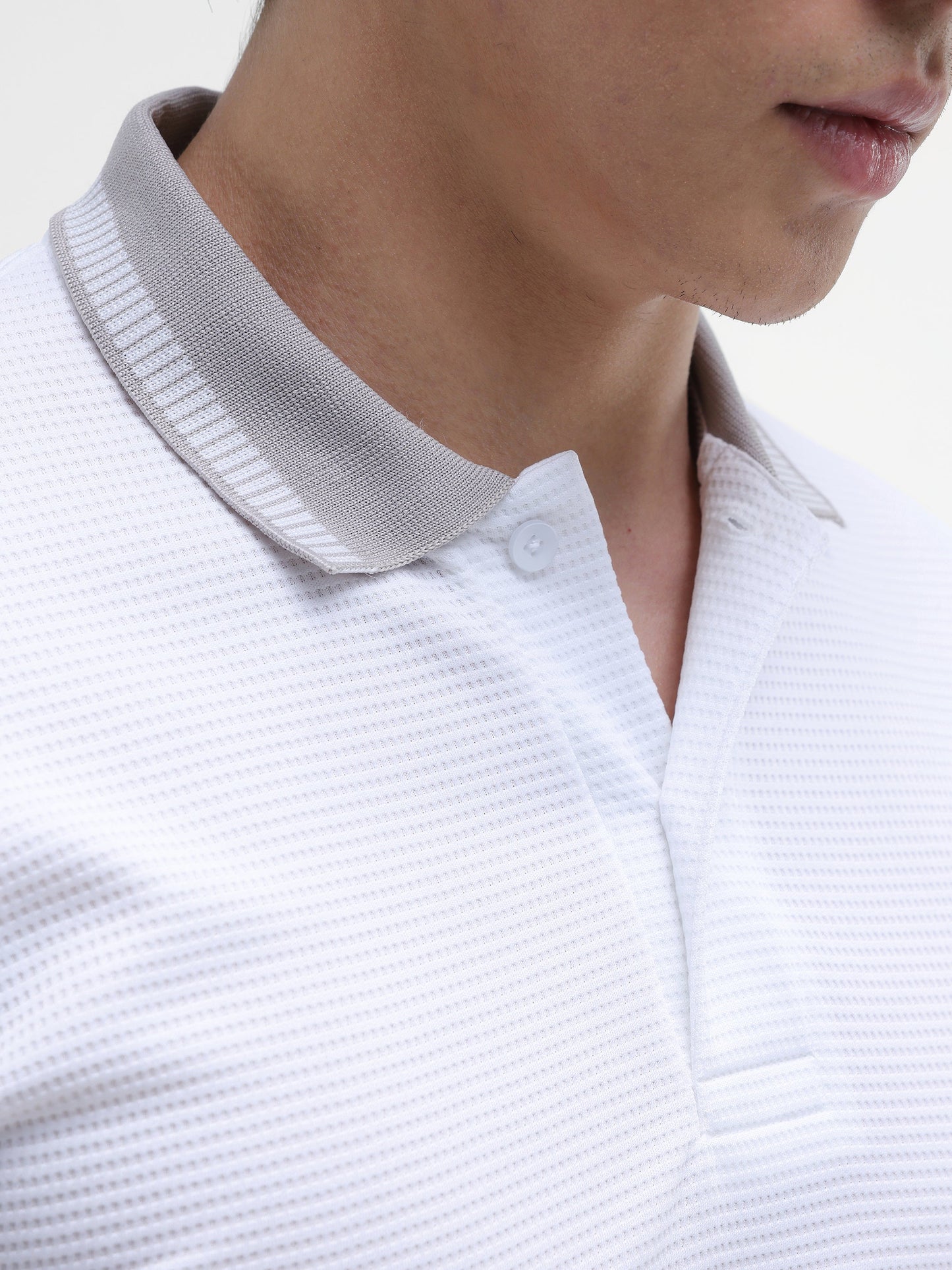 Waffle Knit Contrast Collar Regular Fit Polo