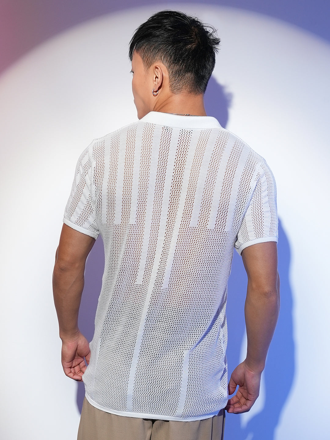 Lined-Textured Polo T-Shirt