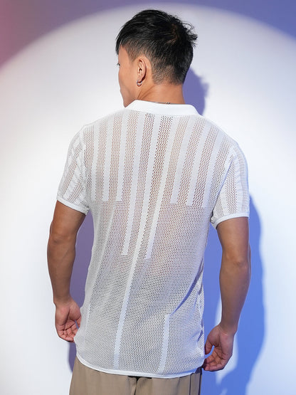 Lined-Textured Polo T-Shirt