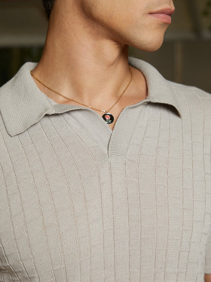 Brick-Textured Polo T-Shirt