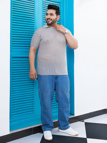Stripe-Textured Polo T-Shirt