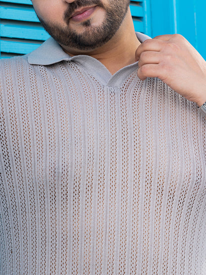 Stripe-Textured Polo T-Shirt