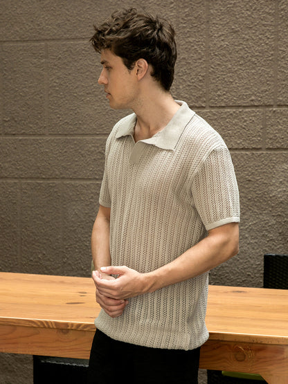 Stripe-Textured Polo T-Shirt