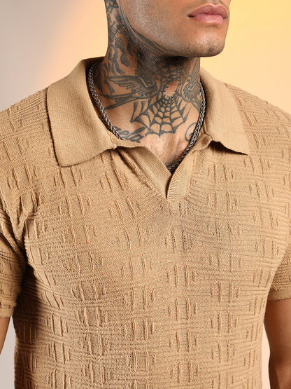 Greek-Textured Polo T-Shirt