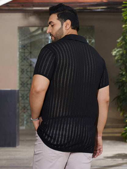 Stripe-Textured Polo T-Shirt
